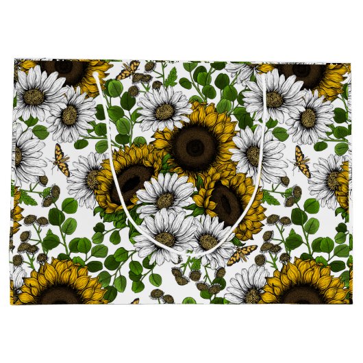 Zonnebloemen en dagbladen, zomertuin 3 groot cadeauzakje (Achterkant)