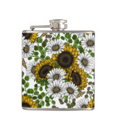 Zonnebloemen en dagbladen, zomertuin 3 heupfles (Voorkant)