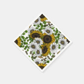 Zonnebloemen en dagbladen, zomertuin 3 servet (Hoek)