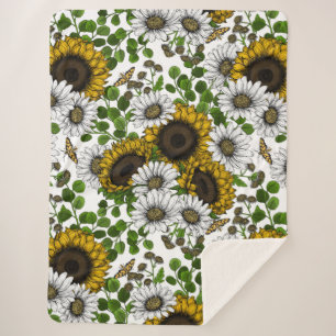 Zonnebloemen en dagbladen, zomertuin 3 sherpa deken