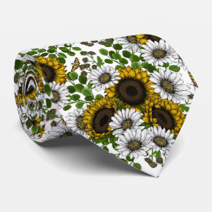 Zonnebloemen en dagbladen, zomertuin 3 stropdas