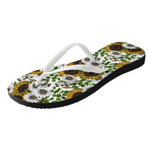 Zonnebloemen en dagbladen, zomertuin 3 teenslippers (Schuin)