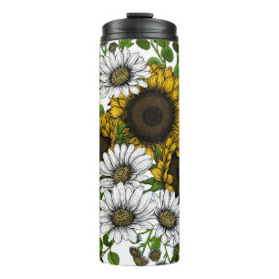 Zonnebloemen en dagbladen, zomertuin 3 thermosbeker