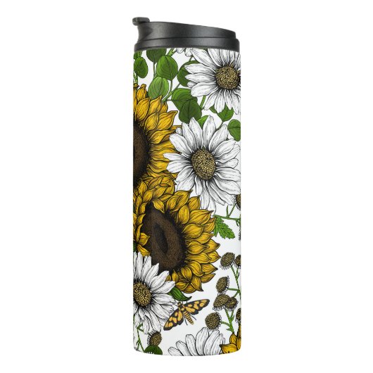 Zonnebloemen en dagbladen, zomertuin 3 thermosbeker (Geroteerd rechts)