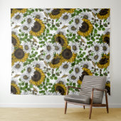 Zonnebloemen en dagbladen, zomertuin 3 wandkleed (In Situ (horizontaal))