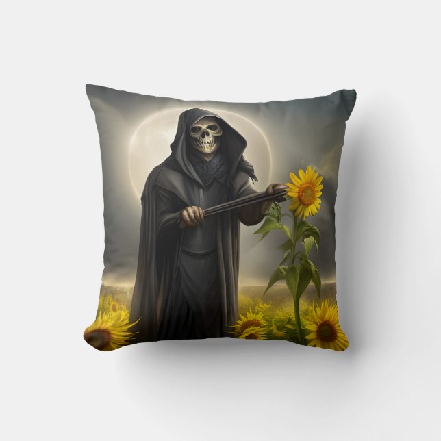 Zonnebloemen en de Grim Reaper  Kussen (Voorkant)