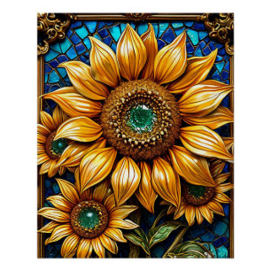 Zonnebloemen en decoratieve frame-elementen perfect poster