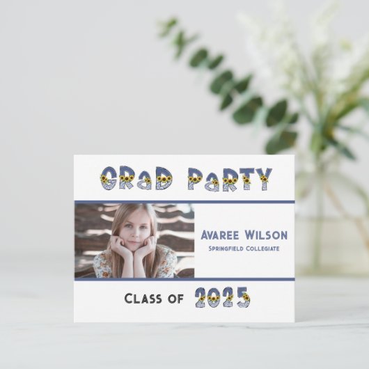 Zonnebloemen en denim dochter foto middelbare scho briefkaart (Staand voorkant)