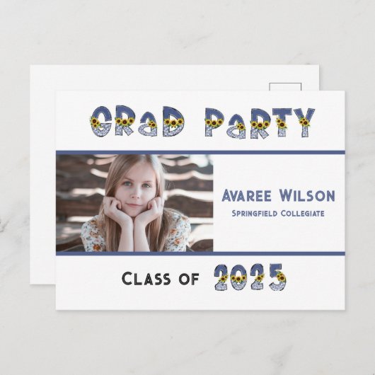 Zonnebloemen en denim dochter foto middelbare scho briefkaart (Voorkant / Achterkant)