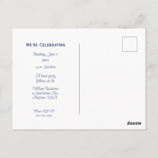 Zonnebloemen en denim dochter foto middelbare scho briefkaart (Achterkant)