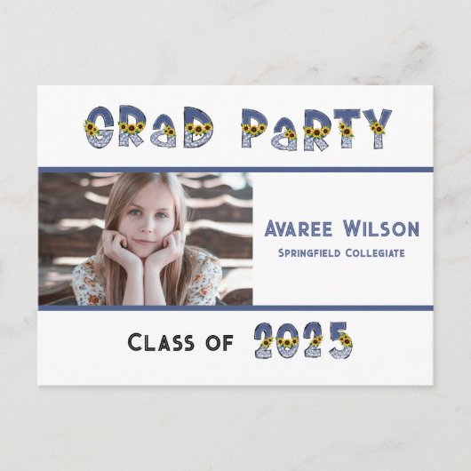 Zonnebloemen en denim dochter foto middelbare scho briefkaart (Voorkant)