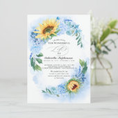 Zonnebloemen en Dusty Blue Hydrangea Floral Funera Kaart (Staand voorkant)