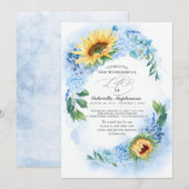 Zonnebloemen en Dusty Blue Hydrangea Floral Funera Kaart (Voorkant / Achterkant)