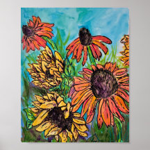 Zonnebloemen en Echinacea