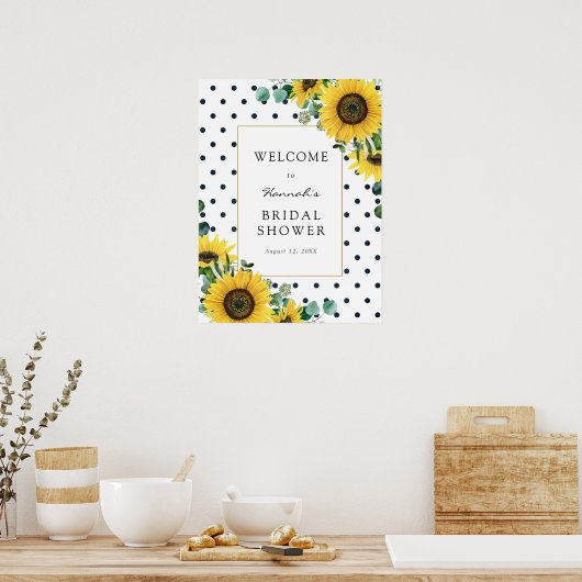 Zonnebloemen en Eucalyptus Baby Shower Welkomstbor Poster (Keuken)