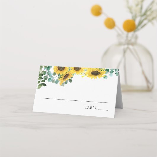 Zonnebloemen en Eucalyptus Naam Plaatskaartjes (Voorkant)