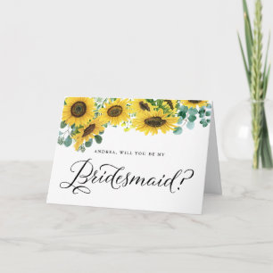 Zonnebloemen en Eucalyptus worden mijn Bridesmaid Kaart