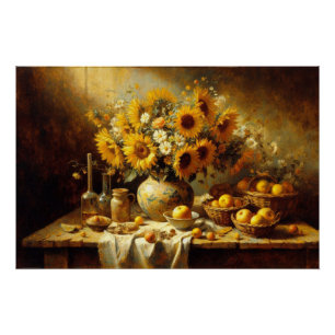 Zonnebloemen en fruit Stilleven Schilderen Decoupa Perfect Poster