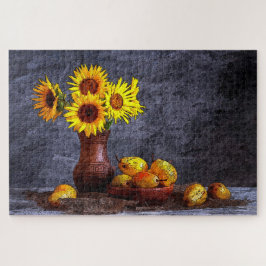 Zonnebloemen en fruitstilstand legpuzzel