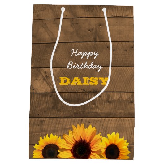 Zonnebloemen en gepersonaliseerde Gift Bag voor Ba Medium Cadeauzakje (Achterkant)