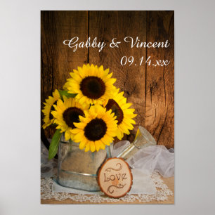 Zonnebloemen en Gieter Schuur Bruiloft Poster