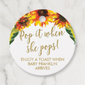 Zonnebloemen en gouden Glitter Baby shower Pop Het Bedankjes Labels (Voorkant)