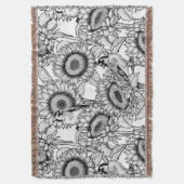 Zonnebloemen en goudvinken in zwart-wit deken (Voorkant Verticaal)