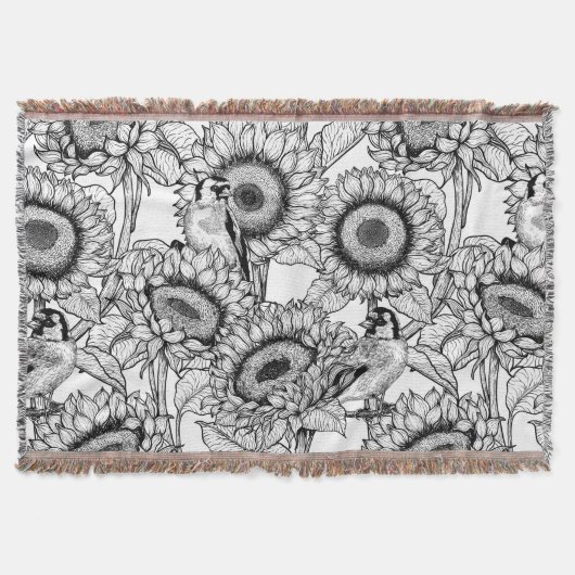 Zonnebloemen en goudvinken in zwart-wit deken (Voorkant)