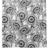 Zonnebloemen en goudvinken in zwart-wit douchegordijn (Voorkant)