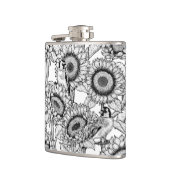 Zonnebloemen en goudvinken in zwart-wit heupfles (Links)