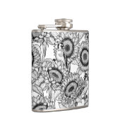 Zonnebloemen en goudvinken in zwart-wit heupfles (Rechts)