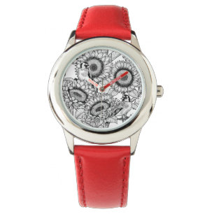 Zonnebloemen en goudvinken in zwart-wit horloge