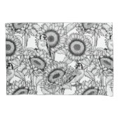 Zonnebloemen en goudvinken in zwart-wit kussensloop (Voorkant)