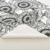 Zonnebloemen en goudvinken in zwart-wit sherpa deken (3/4)