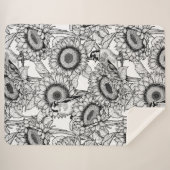 Zonnebloemen en goudvinken in zwart-wit sherpa deken (Voorkant (horizontaal))