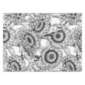 Zonnebloemen en goudvinken in zwart-wit tafelkleed (Voorkant (Horizontaal))