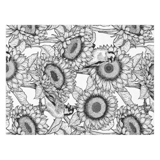 Zonnebloemen en goudvinken in zwart-wit tafelkleed (Voorkant (Horizontaal))