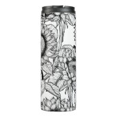 Zonnebloemen en goudvinken in zwart-wit thermosbeker (Achterkant)