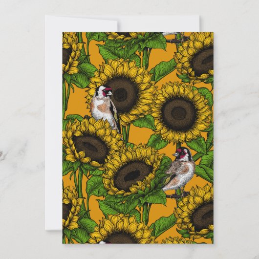 Zonnebloemen en goudvinken op sinaasappel (Voorkant)