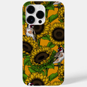 Zonnebloemen en goudvinken op sinaasappel Case-Mate iPhone 14 pro max hoesje