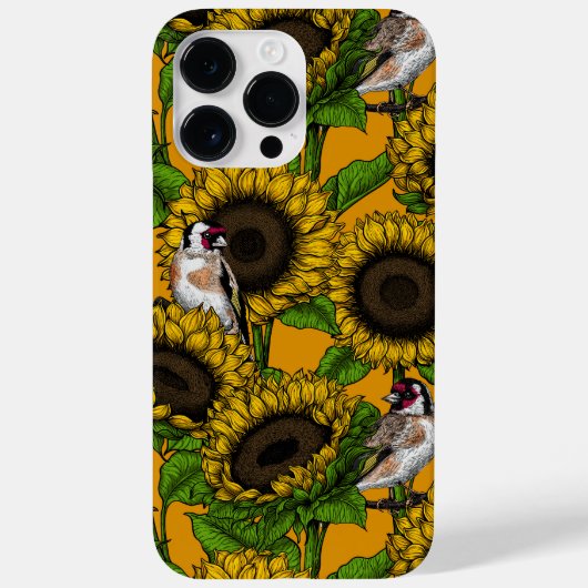 Zonnebloemen en goudvinken op sinaasappel Case-Mate iPhone case (Achterkant)