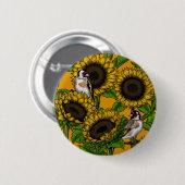 Zonnebloemen en goudvinken op sinaasappel ronde button 5,7 cm (Voorkant /achterkant)