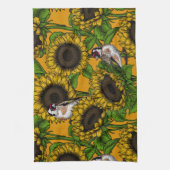 Zonnebloemen en goudvinken op sinaasappel theedoek (Verticaal)