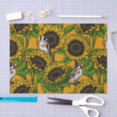 Zonnebloemen en goudvinken op sinaasappel tissuepapier (Craft)