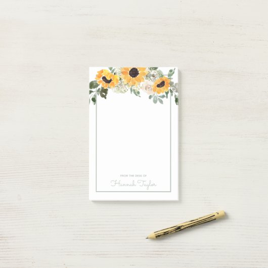 Zonnebloemen en Grieks gepersonaliseerd Post-it® Notes (Op bureau)