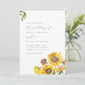 Zonnebloemen en groen Elegant Rustic Wedding Kaart (Staand voorkant)