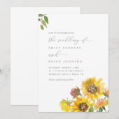 Zonnebloemen en groen Elegant Rustic Wedding Kaart (Voorkant / Achterkant)