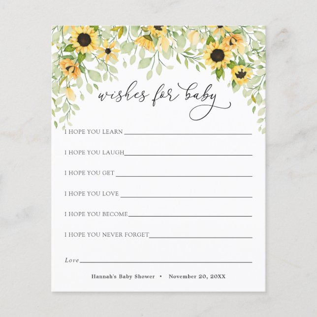 Zonnebloemen en groene wensen voor Baby (Voorkant)