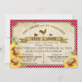 Zonnebloemen en Haan Picknick Uitnodiging bruiloft