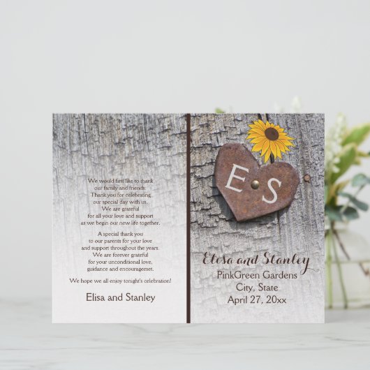 Zonnebloemen en hart op het programma voor de brui (Staand voorkant)